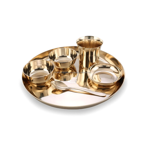 Service de table Kansa en bronze gravé brillant, lot de 6, rituel de repas traditionnel - Product Image 1