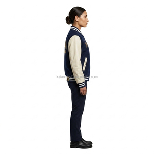 Blouson universitaire unisexe personnalisé en laine avec manches en cuir, col montant, teint, pour homme, style cheerleader, bomber, uni, décontracté, hiver, brodé - Product Image 4
