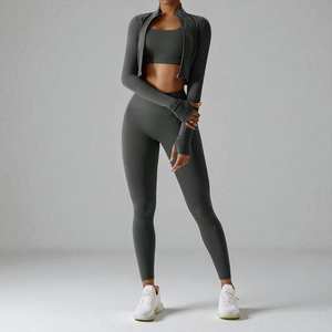 Conjunto Deportivo Personalizado con Logotipo para Mujer, Ropa Deportiva, Conjunto de 3 Piezas para Gimnasio y Fitness, Leggings, Chaqueta de Manga Larga, Conjunto de Yoga - Product Image 1