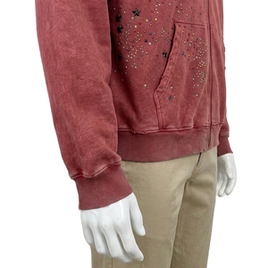 Sweat-shirt à capuche en polaire rouge avec strass pour homme, coupe classique, couleur unie, vêtement décontracté pour l'automne, sweat-shirt à strass pour homme - Product Image 2