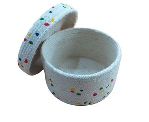 Cesta de Almacenamiento de Yute 100% Natural Tejida a Mano con Tapa, Forma Redonda, Producto Ecológico de Alta Calidad - Product Image 1