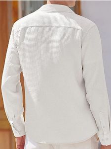 เสื้อเชิ้ตแขนยาวผู้ชายสีพื้นแบบวาฟเฟิลติดกระดุม - เสื้อเชิ้ตผู้ชายคอปกพับได้สไตล์ลำลองสำหรับใส่ที่บ้าน - Product Image 3