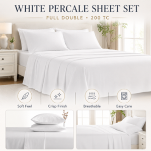 Juego de Sábanas de Percal Blanco de 200 Hilos para Cama Matrimonial, Estilo Americano, 6 Piezas, Ropa de Cama para Hogar y Hotel, Incluye 4 Sábanas Planas - Product Image 1