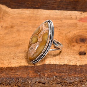 Natural Ocean Jasper Marquise Shape <b>Adjustable</b> <b>Ring</b> 925 Sterling Silver Bohemian Style Handmade Jewelry Gift For Her - Product Image 5