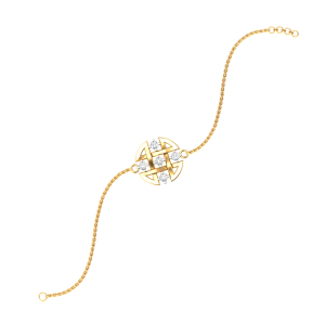 Pulsera de Oro de 18K con Diamantes de Imitación Florales Redondos para Mujer |   Elegante Pulsera de Cadena Ajustable |   Flor Geométrica Minimalista - Product Image 1