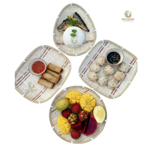Plateau de service en bambou fait main du Vietnam, vente en gros, assiette ronde ovale naturelle pour aliments - Product Image 3