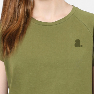 T-shirt décontracté pour femme en jersey vert olive à manches courtes et col rond, avec logo, 100 % coton biologique, écologique et à séchage rapide - Product Image 5