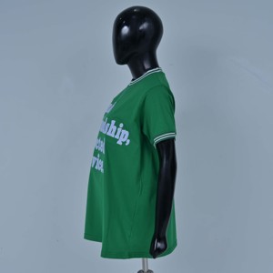 T-shirts vert à col rond à manches courtes en jersey avec impression de lettres « Amitié liée, connectée dans le service », vente en gros, élégants - Product Image 6