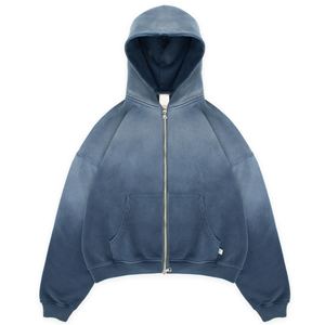 Sweat à capuche pour homme de haute qualité, délavé à l'acide, oversize, à double fermeture éclair, style streetwear vintage, épais et vierge - Product Image 1