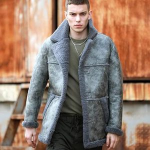 Manteau en peau de mouton pour homme avec doublure en fausse fourrure, col rabattable, coupe-vent, épais, style décontracté, coupe classique - Product Image 1