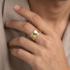 925 Sterling <b>Silver</b> Gold Plated Wide Band <b>Men</b>’s <b>Ring</b> Handmade Minimalist Statement <b>Ring</b> Fashion Jewelry Gift for Him - Product Image 1