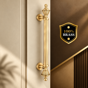 Metro Brass Double <b>Door</b> <b>Handle</b> Traditional Entry Pull <b>with</b> Decorative Finials - Product Image 3