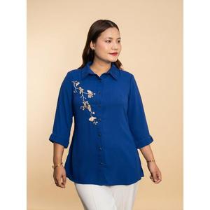Chemise élégante boutonnée BIRD BRUNCH en georgette bleu royal de qualité supérieure avec tissu en coton respirant pour femmes - Product Image 1