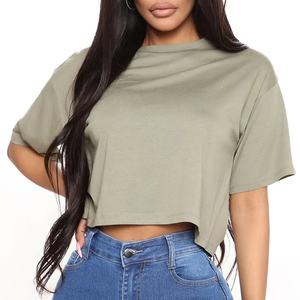 High Quality Eco-Friendly 100% Cotton O-Neck <b>Crop</b> <b>Top</b> T-Shirt Women Plus Size Quick Dry Summer Custom Logo Anti-Wrinkle - Product Image 6