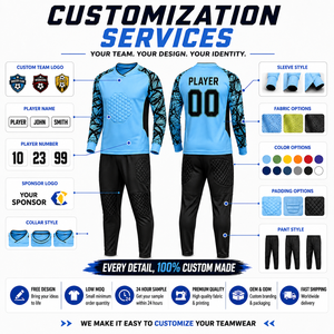Custom Youth Goalkeeper Soccer <b>Padded</b> Uniform Quick Dry Long Sleeve Football Keeper Jersey Set OEM Manufacturer - Product Image 4