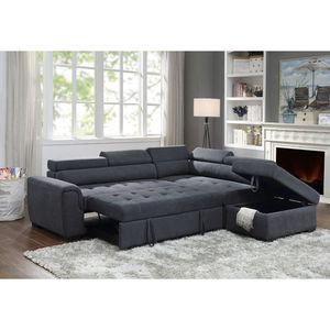Haris 97 Dark Gray Fabric Sleeper <b>Sofa</b> Sectional with Adjustable Headrest and <b>Storage</b> Ottoman Product Category <b>Sofa</b> <b>Beds</b> - Product Image 1