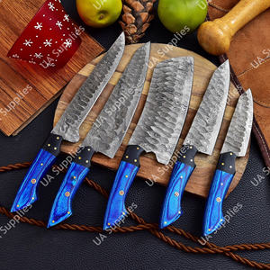 Juego de Cuchillos de Cocina Profesionales de 5 Piezas, Hechos a Mano con Acero de Damasco y Madera, con Bolsa de Cuero Sintético, Ligeros, de Espiga Completa, OEM, OBM - Product Image 2