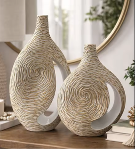 Ensemble de vases modernes en aluminium fait main de haute qualité, blanc, spirale creuse, pour table, porte-fleurs, style nordique, pour salon - Product Image 1