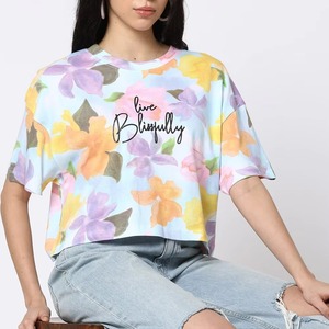 Camisetas de Manga Corta Estilo Boxy para Mujer, Tejido Jersey Transpirable, Algodón y Poliéster Casuales, Ecológicas, para Verano - Product Image 1
