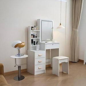 Elegante Tavolo da Toeletta con Specchio Mobile e Tre Modalità di Illuminazione, Perfetto per Appartamenti, con Quattro Cassetti Apribili - Product Image 4