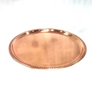 Assiette de service ronde en cuivre, faite à la main, en métal poli, couleur unie traditionnelle, pour fêtes et réceptions - Product Image 6