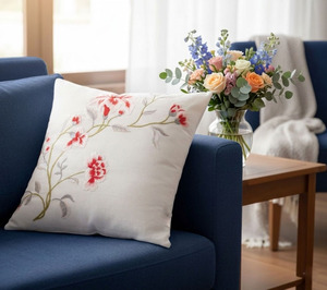 Housse de coussin carrée vintage à fleurs brodées sur mesure, 100 % coton, lavable, avec fermeture éclair, pour usage domestique, vente en gros - Product Image 3