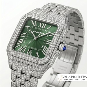 Reloj de Diamantes para Mujer Cartier Santos-Dumont, Esfera Verde, Caja Rectangular de Acero Inoxidable de 30 mm, Cierre Desplegable de Cuarzo Analógico - Product Image 6