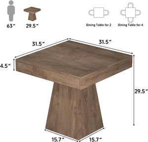 Petite table à manger carrée de 31,5 pouces pour 2 à 4 personnes, table de cuisine marron avec base trapézoïdale pour petits espaces - Product Image 2