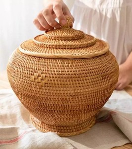 Handmade Oval Natural Rattan Bins Tea <b>Storage</b> <b>Box</b> Handle Eco-friendly Vintage Flexible Design Organizer <b>Storage</b> Baskets Home - Product Image 3
