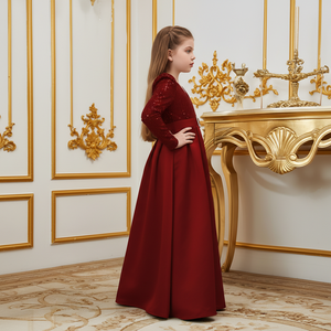 Vestido de niña con lentejuelas y cuello en V, bordado de terciopelo, manga larga, para fiesta formal, precio de fábrica, para minoristas B2B - Product Image 3