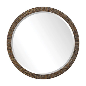 Miroir mural rond de style moderne pour la décoration de la maison, avec cadre en bois de manguier massif et bordure extérieure en métal noir, au prix le plus bas. - Product Image 2