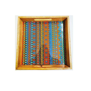 Plateau de service et de rangement en bois imprimé émail, plateau de petit-déjeuner moderne en MDF, plateau de service pour thé, café et nourriture, pour la maison, les cafés, la décoration de table - Product Image 3