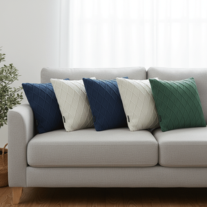 SOGA 6PC 45cm Diamond Cable Knit Pillow Covers Set-2 Forest Green 2 Navy Blue and 2 <b>Cream</b> for Living Room <b>Sofas</b> - Product Image 3