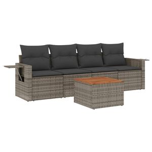 Conjunto de Sofá de Jardín de Ratán PE Gris con Patas Ajustables Grandes - Product Image 2