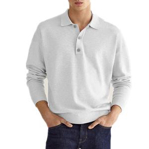Camisas Polo de Manga Larga con Cuello en V y Botones para Hombre, Estilo Americano, Color Sólido, Anti-Pilling, Casuales de Otoño - Product Image 2