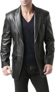 Men's Black Genuine Leather <b>Jacket</b> Slim Fit Single Breasted Turn-down Collar <b>Smart</b> Casual Style Regular Sleeve - Product Image 6