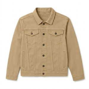 Custom <b>Men's</b> Beige <b>Denim</b> Trucker <b>Jacket</b> Cotton Twill Casual Button Front Winter Windproof Eco-Friendly OEM/ODM Service - Product Image 2