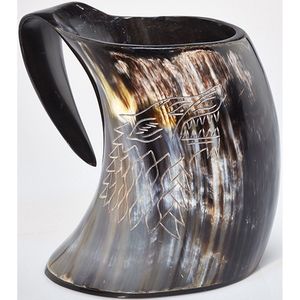 Chope à bière artisanale en corne de buffle, finition naturelle, style Viking, verre à bière traditionnel, vente en gros - Product Image 2