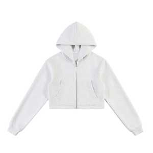 Sudadera con capucha corta para mujer, de algodón premium, forro polar, estilo esencial, holgada, informal, para gimnasio - Product Image 1
