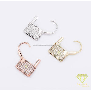 Pendientes de Plata de Ley 925 con Moissanita y Diamantes en Forma de Candado, Joyería de Lujo al por Mayor para Minoristas - Product Image 2