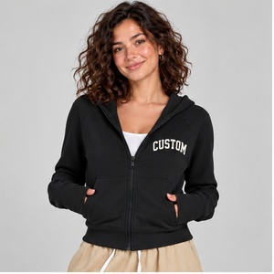 Custom <b>Black</b> Zip Up Hoodie <b>Women</b> Slim Fit Cotton <b>Fleece</b> Sweatshirt Custom Logo Left Chest Print Casual Hooded Jacket Bulk - Product Image 1