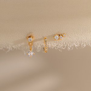 J&amp;D Jewelry 18K Gold Stainless Steel Zircon Earring Set for Women Waterproof Small <strong>Huggie</strong> Hoop Stud Earrings Jewelry <strong>Wholesale</strong> - Product Image 5