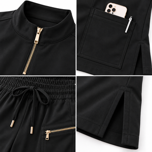 Conjunto de Uniforme Médico para Mujer, 2 Piezas, Blusa de Cuello Alto con Cierre de Cremallera, Pantalones de Pierna Ancha, Uniforme de Enfermería, Ropa de Trabajo - Product Image 4