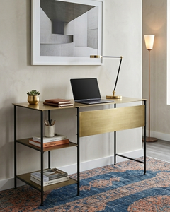 Modern Metal Office <b>Desk</b> Storage <b>Shelves</b> Rectangular Computer Workstation Freestanding Home Office Furniture - Product Image 2