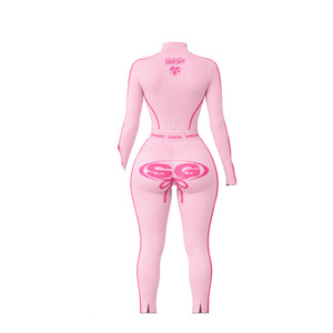 <b>Pink</b> Shine Girl Set 2 Nylon/Spandex Piece <b>Tracksuit</b> Set Zip Up Jacket Flare Pants Women Sportswear Custom Logo Outfit - Product Image 4