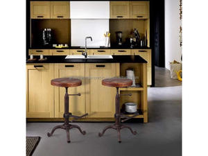 Vintage Wooden Seat Bar <b>Stool</b> Rustic Industrial Swivel <b>Stool</b> Adjustable Height Metal & Wood <b>Stool</b> Retro Workshop Style <b>Stool</b> - Product Image 3