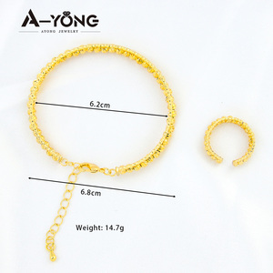 Conjunto de Joyería para Boda, Pulsera y Anillo, Bañado en Oro de 21k, con Cuentas, para Mujer, Elegante, para Fiesta, Venta Caliente - Product Image 6