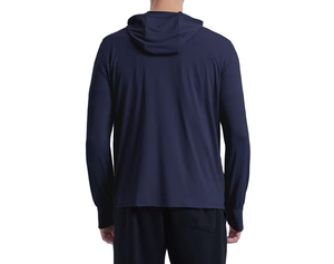 Sweat-shirt à capuche zippé bleu marine pour homme, couleur unie, séchage rapide, tricoté, décontracté, avec logo frontal, léger, pour l'automne, vente en gros - Product Image 4