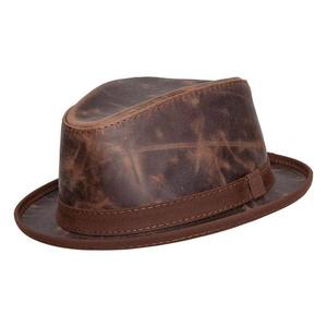 Chapeau Fedora en cuir vieilli de haute qualité, style western rétro, à large bord, pour hommes, logo personnalisé OEM ODM - Product Image 3