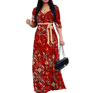 Vestido Largo Elegante con Cuello en V para Mujer, Diseño de Tatuaje Polinesio Samoano, Refresco de Verano, Moda Pasifika - Product Image 2